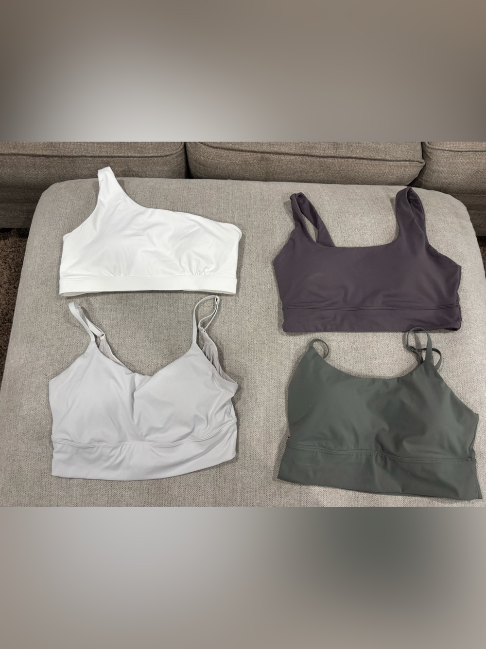 4-Pack Seamless Sports Bras in Light Gray, White, Olive, and Charcoal